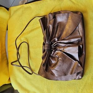 Susan Farber Collections Mettalic Bronze Leather Clutch/Shoulder Bag